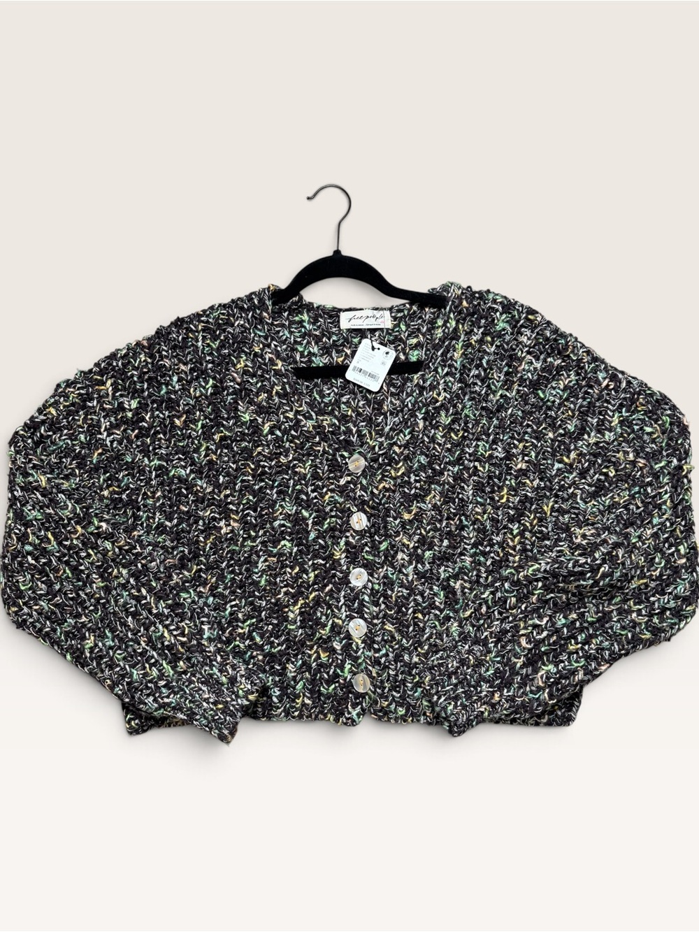 Free People Camp Crush Chunky Knit Cropped Cardigan Multicolor NWT Small